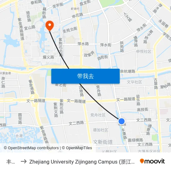丰潭路 to Zhejiang University Zijingang Campus (浙江大学紫金港校区) map