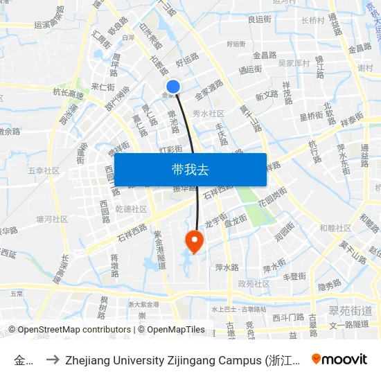 金家渡 to Zhejiang University Zijingang Campus (浙江大学紫金港校区) map