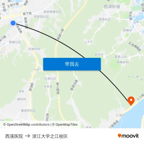 西溪医院 to 浙江大学之江校区 map