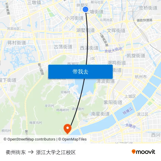 衢州街东 to 浙江大学之江校区 map