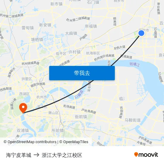 海宁皮革城 to 浙江大学之江校区 map
