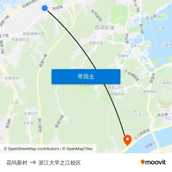 花坞新村 to 浙江大学之江校区 map