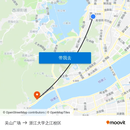 吴山广场 to 浙江大学之江校区 map