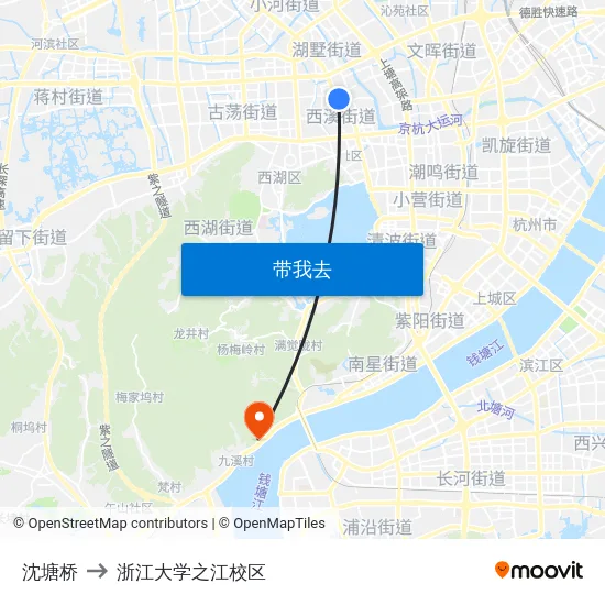 沈塘桥 to 浙江大学之江校区 map