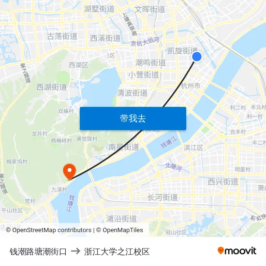 钱潮路塘潮街口 to 浙江大学之江校区 map