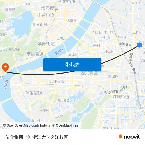传化集团 to 浙江大学之江校区 map