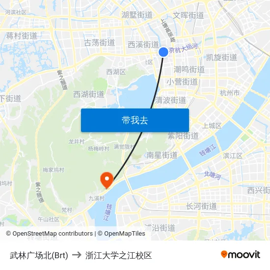 武林广场北(Brt) to 浙江大学之江校区 map