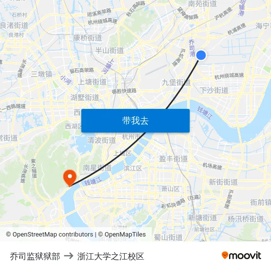 乔司监狱狱部 to 浙江大学之江校区 map