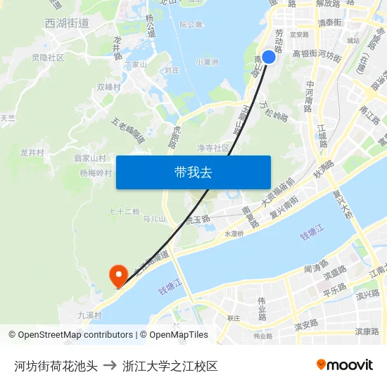 河坊街荷花池头 to 浙江大学之江校区 map