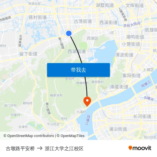 古墩路平安桥 to 浙江大学之江校区 map