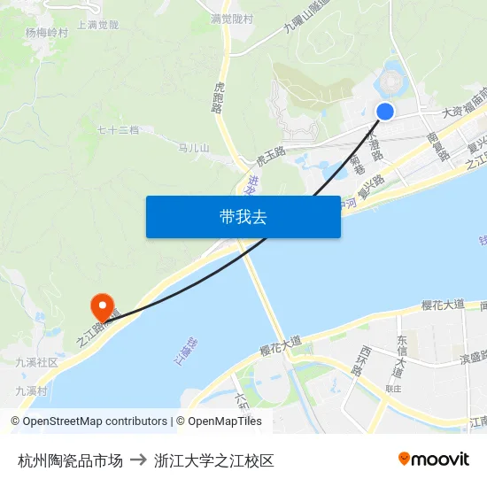 杭州陶瓷品市场 to 浙江大学之江校区 map