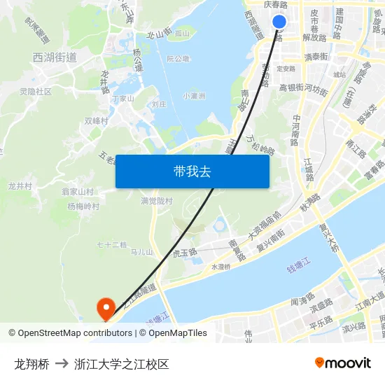 龙翔桥 to 浙江大学之江校区 map