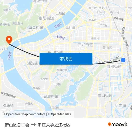 萧山区总工会 to 浙江大学之江校区 map