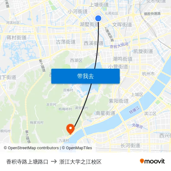 香积寺路上塘路口 to 浙江大学之江校区 map