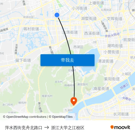 萍水西街竞舟北路口 to 浙江大学之江校区 map