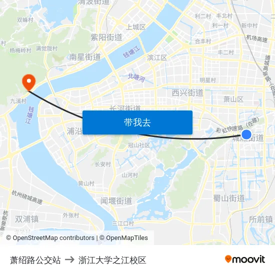 萧绍路公交站 to 浙江大学之江校区 map
