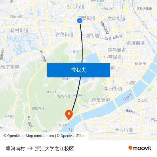 塘河南村 to 浙江大学之江校区 map