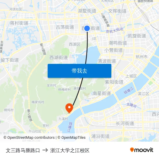文三路马塍路口 to 浙江大学之江校区 map
