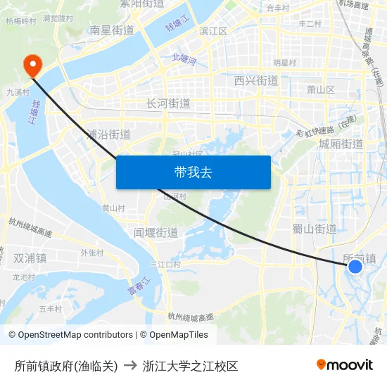 所前镇政府(渔临关) to 浙江大学之江校区 map