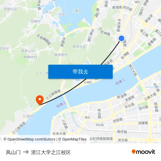 凤山门 to 浙江大学之江校区 map
