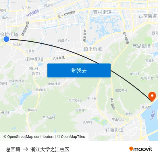 总官塘 to 浙江大学之江校区 map