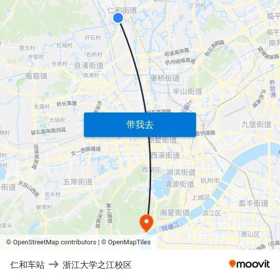 仁和车站 to 浙江大学之江校区 map