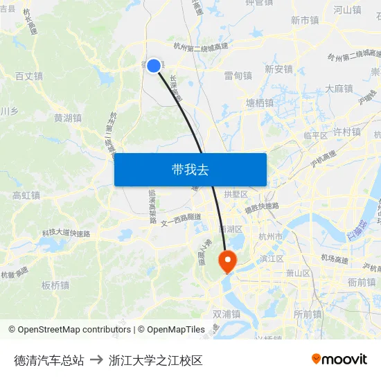 德清汽车总站 to 浙江大学之江校区 map