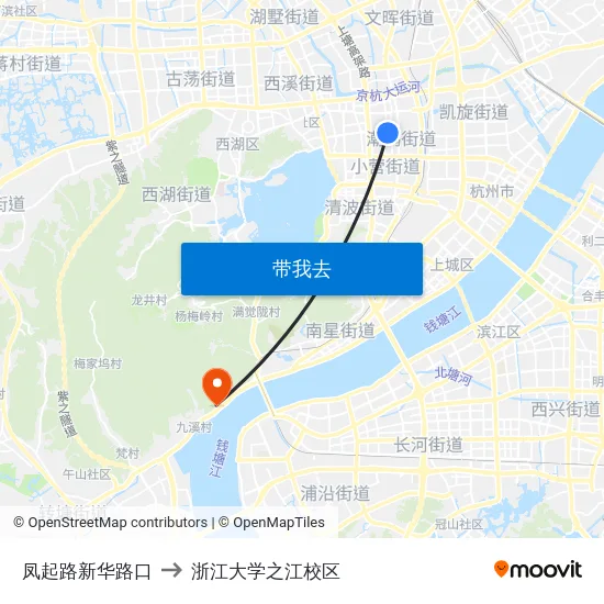 凤起路新华路口 to 浙江大学之江校区 map