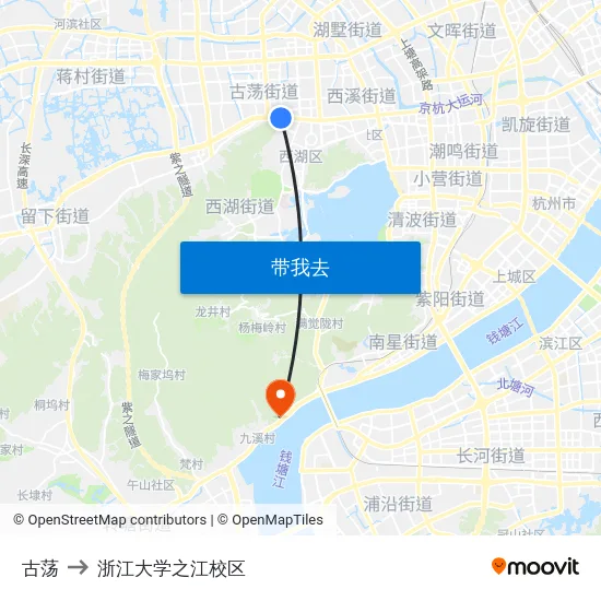 古荡 to 浙江大学之江校区 map