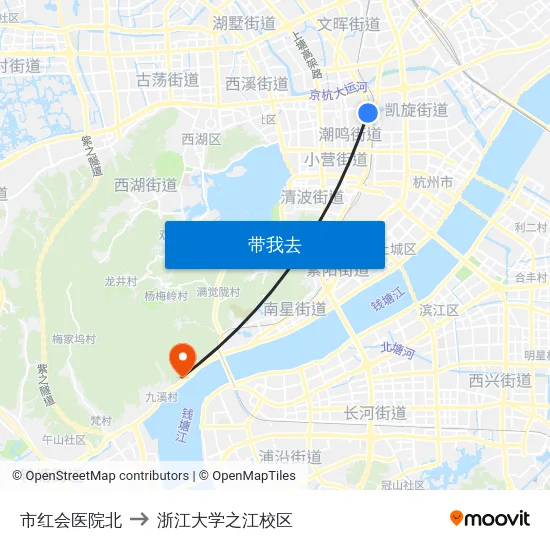 市红会医院北 to 浙江大学之江校区 map