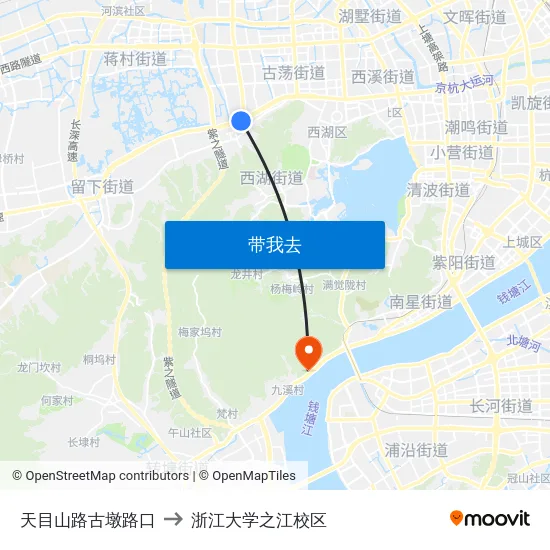 天目山路古墩路口 to 浙江大学之江校区 map