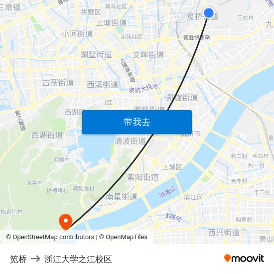 笕桥 to 浙江大学之江校区 map