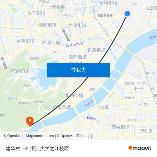 建华村 to 浙江大学之江校区 map