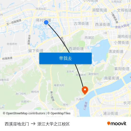 西溪湿地北门 to 浙江大学之江校区 map