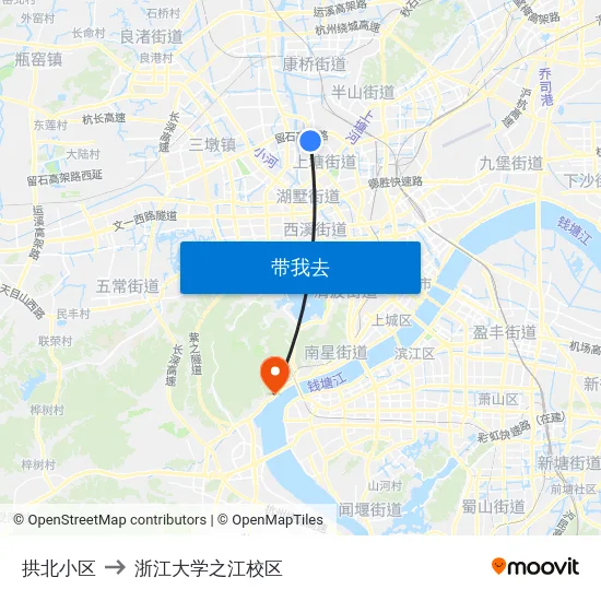 拱北小区 to 浙江大学之江校区 map