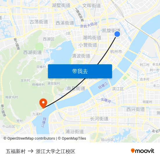 五福新村 to 浙江大学之江校区 map