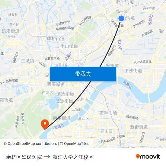 余杭区妇保医院 to 浙江大学之江校区 map