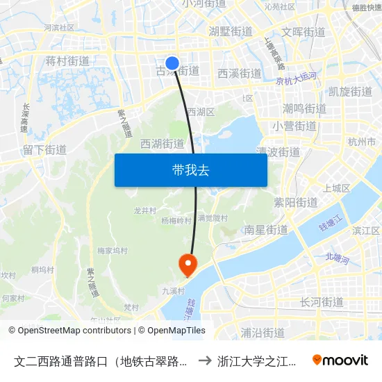 文二西路通普路口（地铁古翠路站） to 浙江大学之江校区 map
