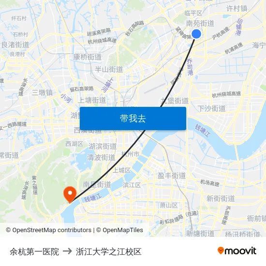 余杭第一医院 to 浙江大学之江校区 map