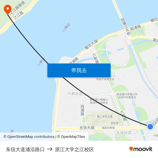 东信大道浦沿路口 to 浙江大学之江校区 map