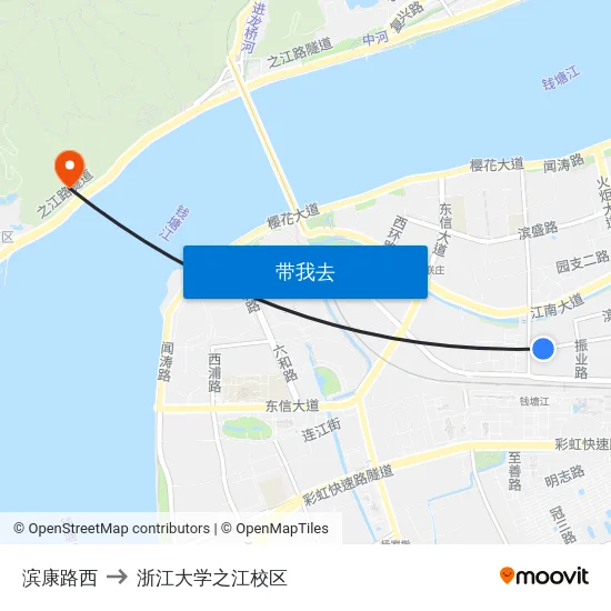 滨康路西 to 浙江大学之江校区 map