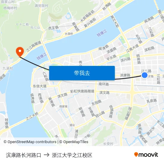 滨康路长河路口 to 浙江大学之江校区 map