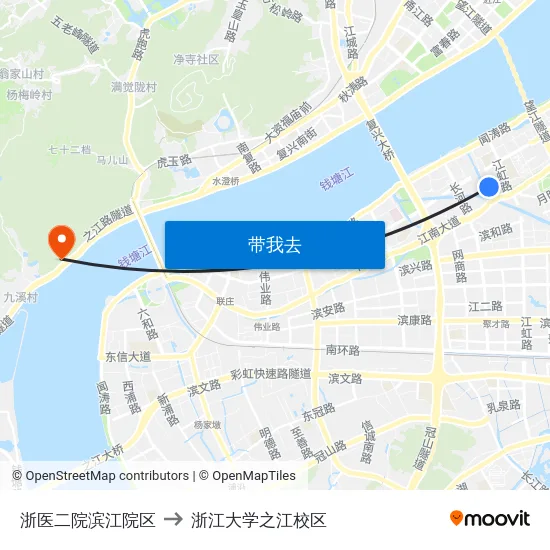 浙医二院滨江院区 to 浙江大学之江校区 map