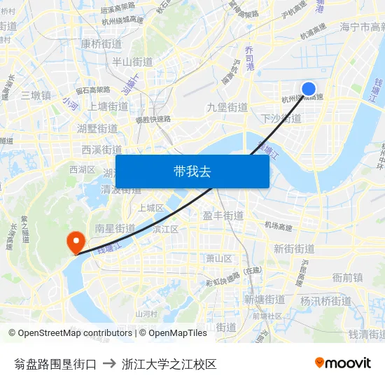 翁盘路围垦街口 to 浙江大学之江校区 map