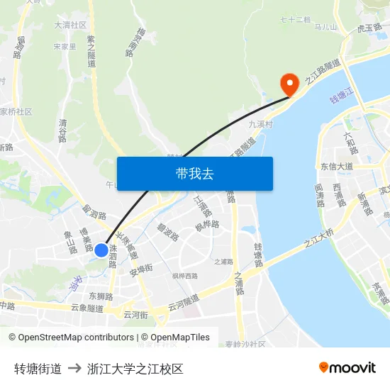 转塘街道 to 浙江大学之江校区 map