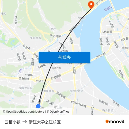 云栖小镇 to 浙江大学之江校区 map