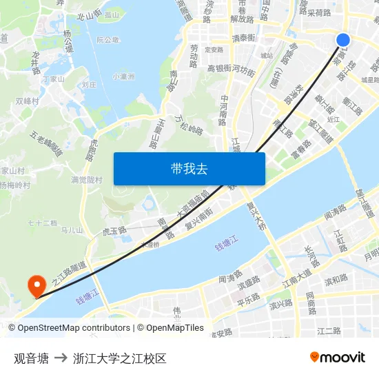 观音塘 to 浙江大学之江校区 map
