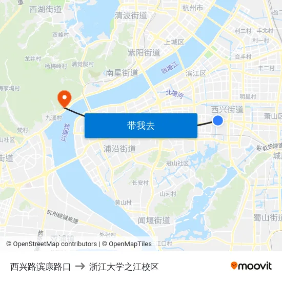 西兴路滨康路口 to 浙江大学之江校区 map