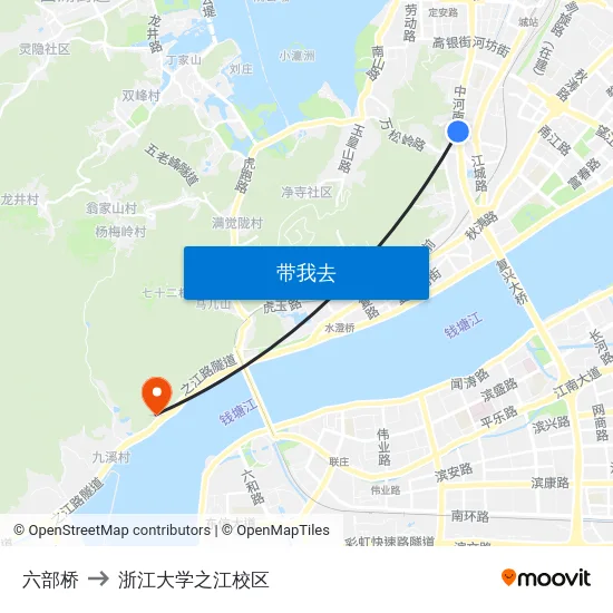 六部桥 to 浙江大学之江校区 map