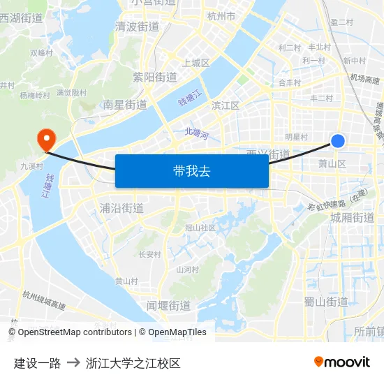 建设一路 to 浙江大学之江校区 map